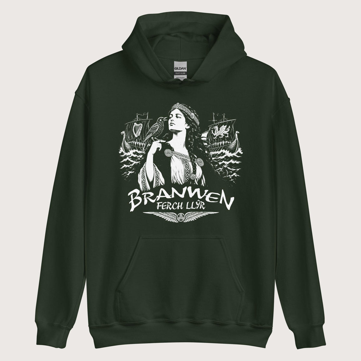 Forest Green Branwen ferch Llŷr Hoodie - history buff gift by HistoHead