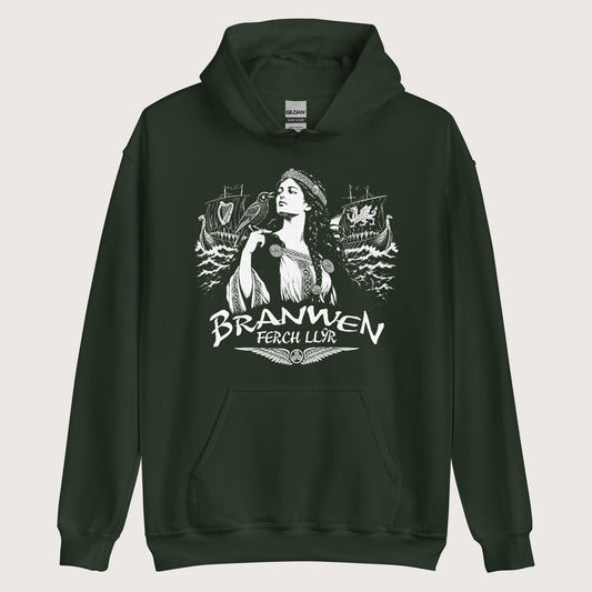 Forest Green Branwen ferch Llŷr Hoodie - history buff gift by HistoHead
