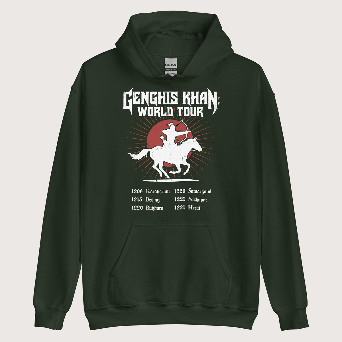 Forest Green Genghis Khan World Tour Hoodie - history buff gift by HistoHead