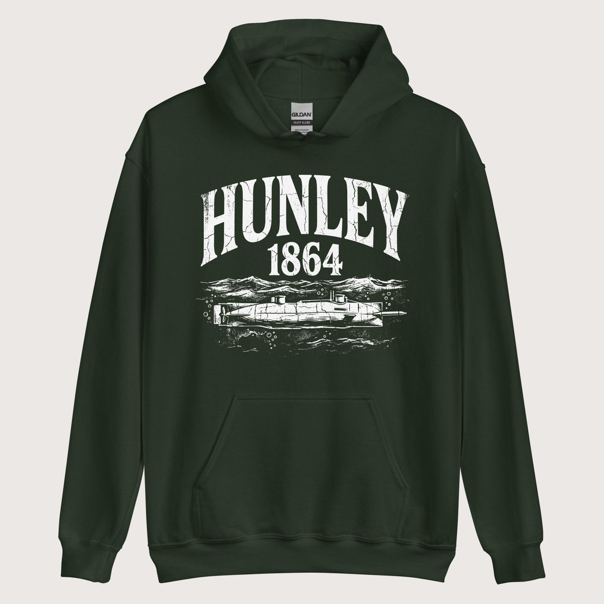 Forest Green Hunley Submarine Hoodie - history buff gift by HistoHead