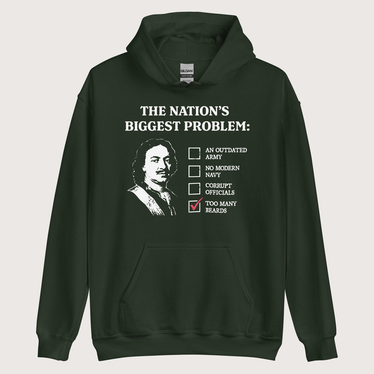 Forest Green Peter the Great's Beard Tax Hoodie - history buff gift by HistoHead