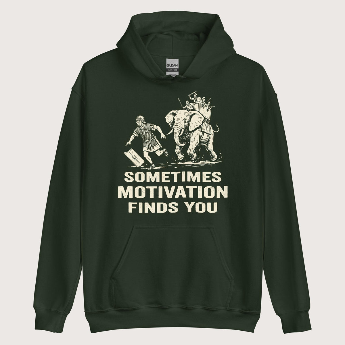 Forest Green Motivation Finds You War Elephant Edition Hoodie - history buff gift by HistoHead