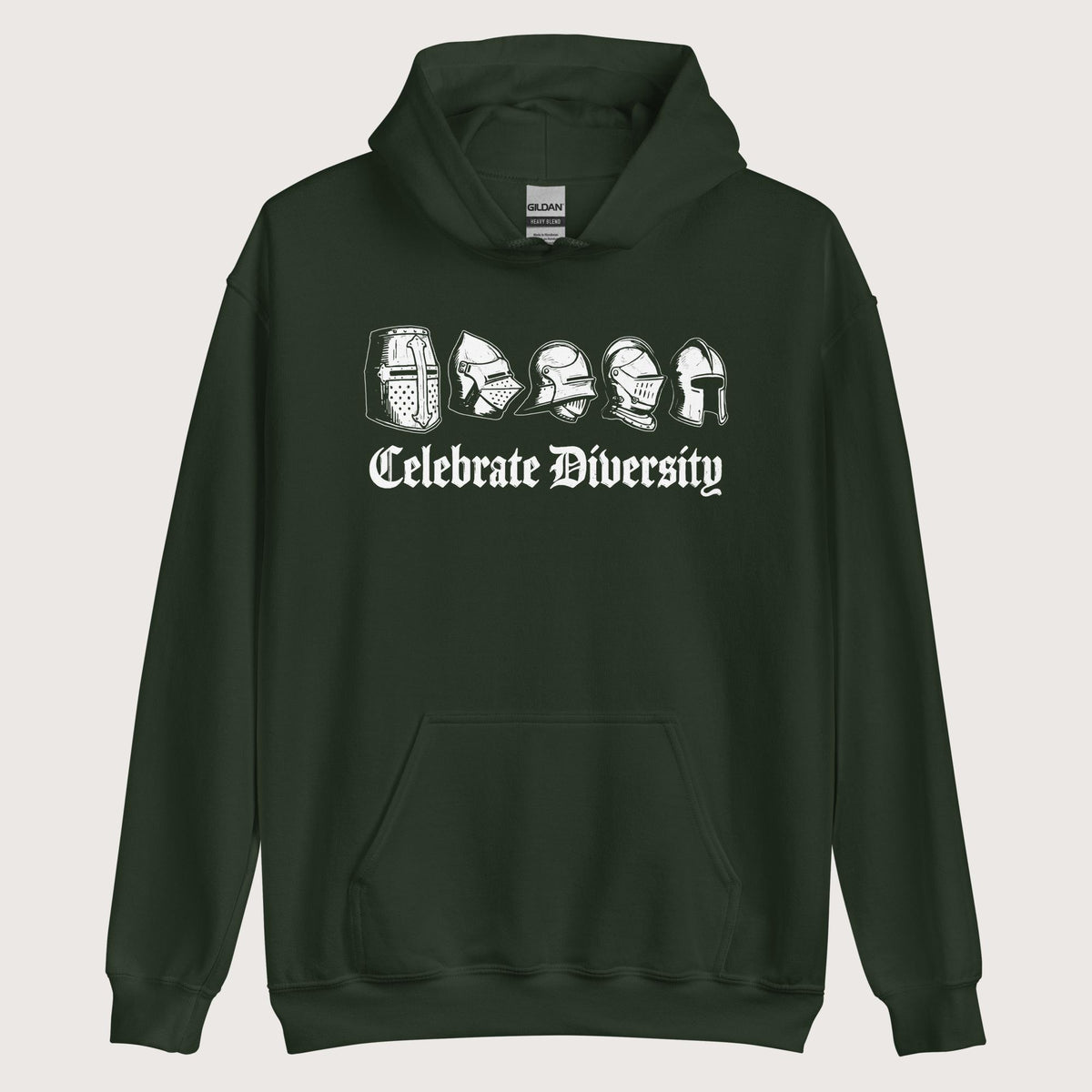 Forest Green Celebrate Diversity Medieval Helmets Edition Hoodie - history buff gift by HistoHead
