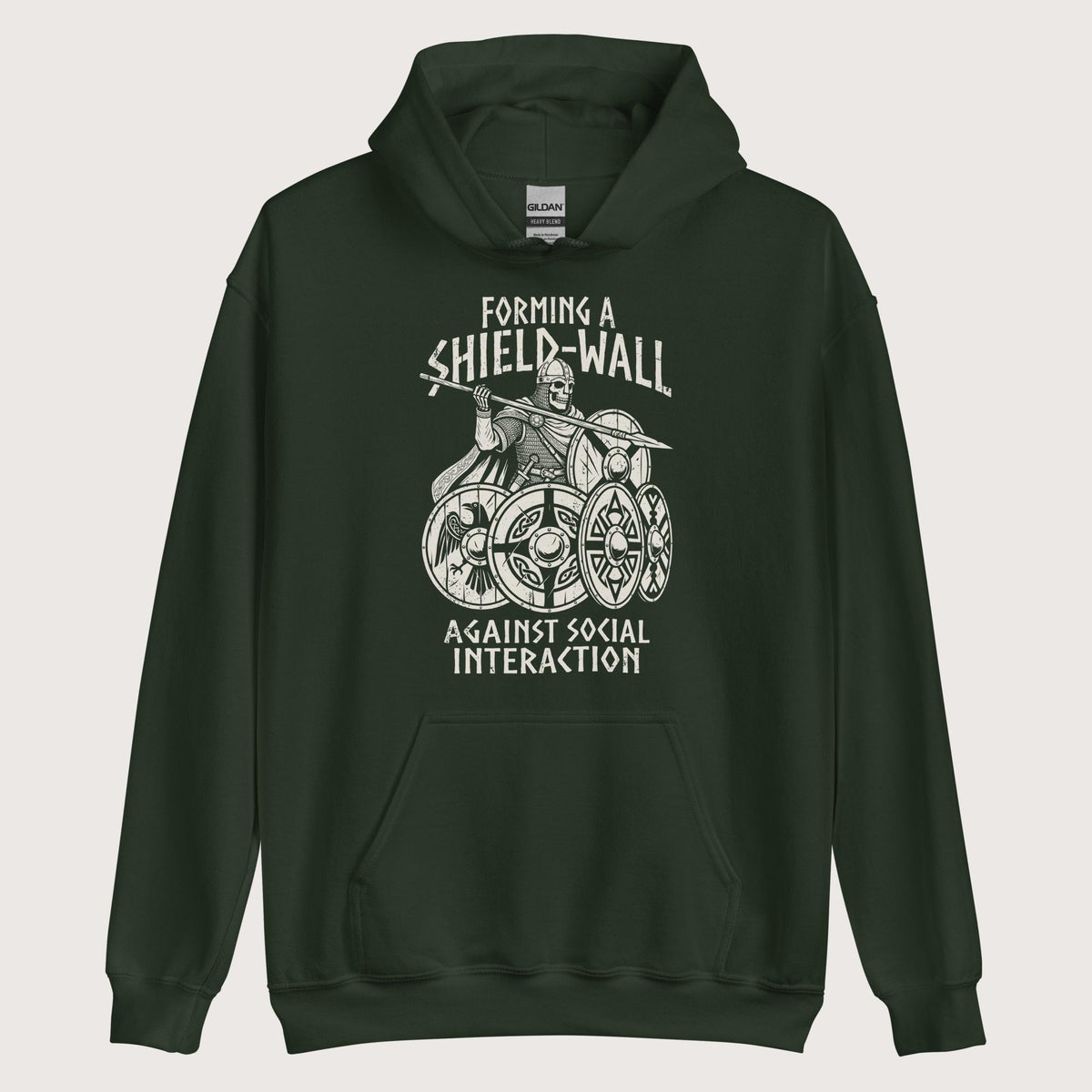 Forest Green Shieldwall Against Social Interaction Hoodie - history buff gift by HistoHead