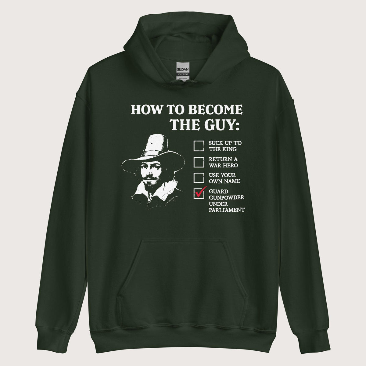 Forest Green Guy Fawkes How to Become the Guy Hoodie - history buff gift by HistoHead