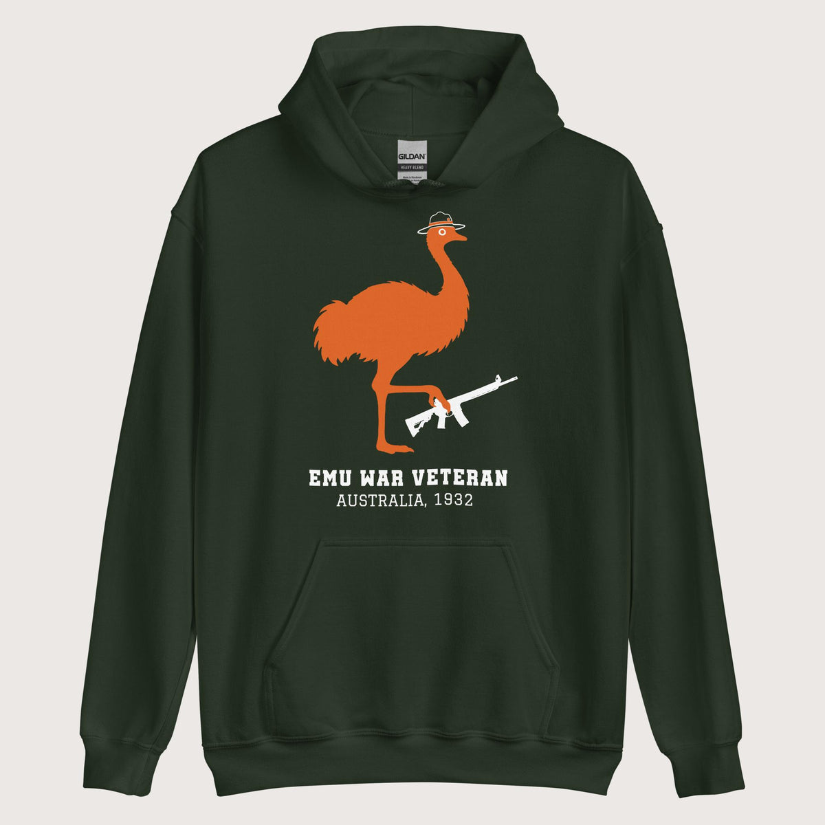 Forest Green Emu War Veteran Hoodie - history buff gift by HistoHead