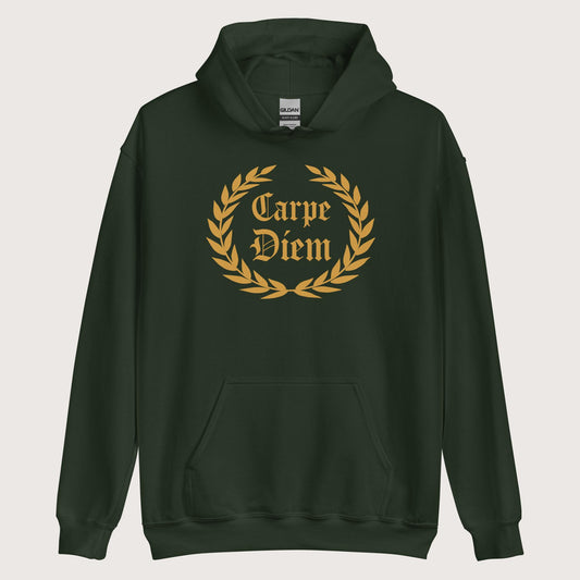 Forest Green Carpe Diem Hoodie - history buff gift by HistoHead