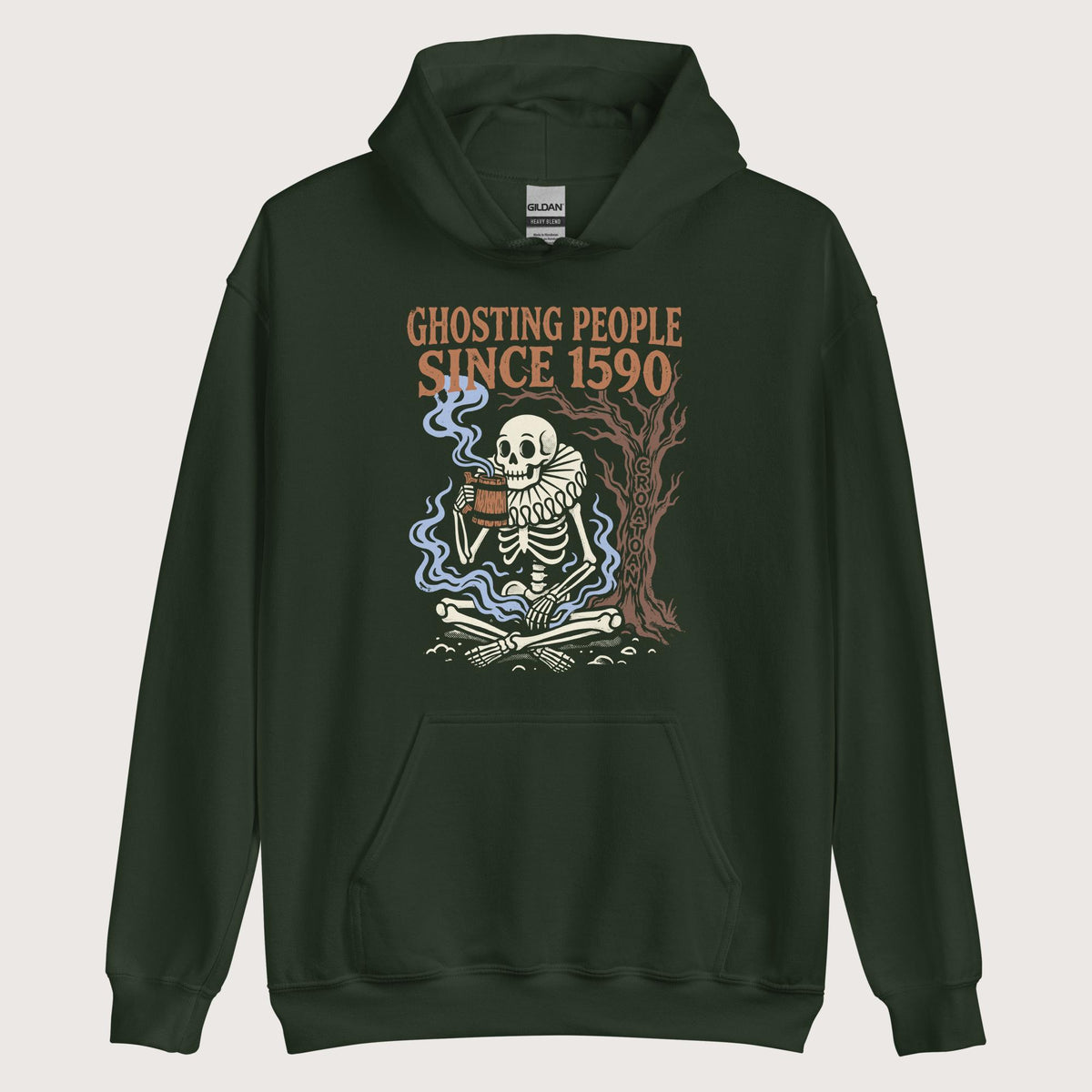 Forest Green Roanoke Colony Ghosting Since 1590 Hoodie - history buff gift by HistoHead