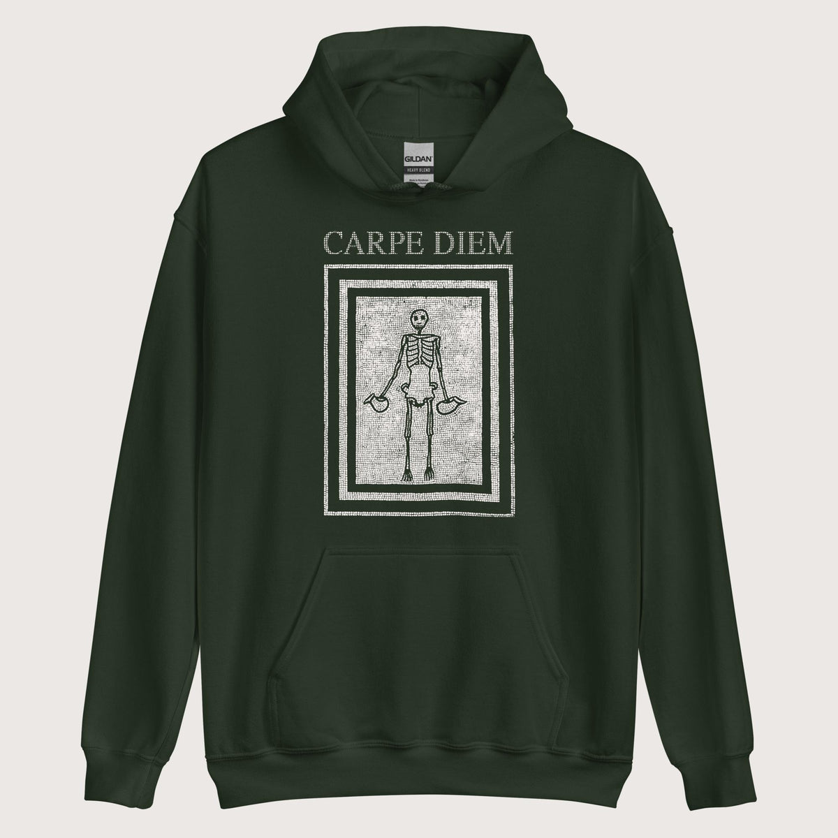 Forest Green Carpe Diem Skeleton Hoodie - history buff gift by HistoHead
