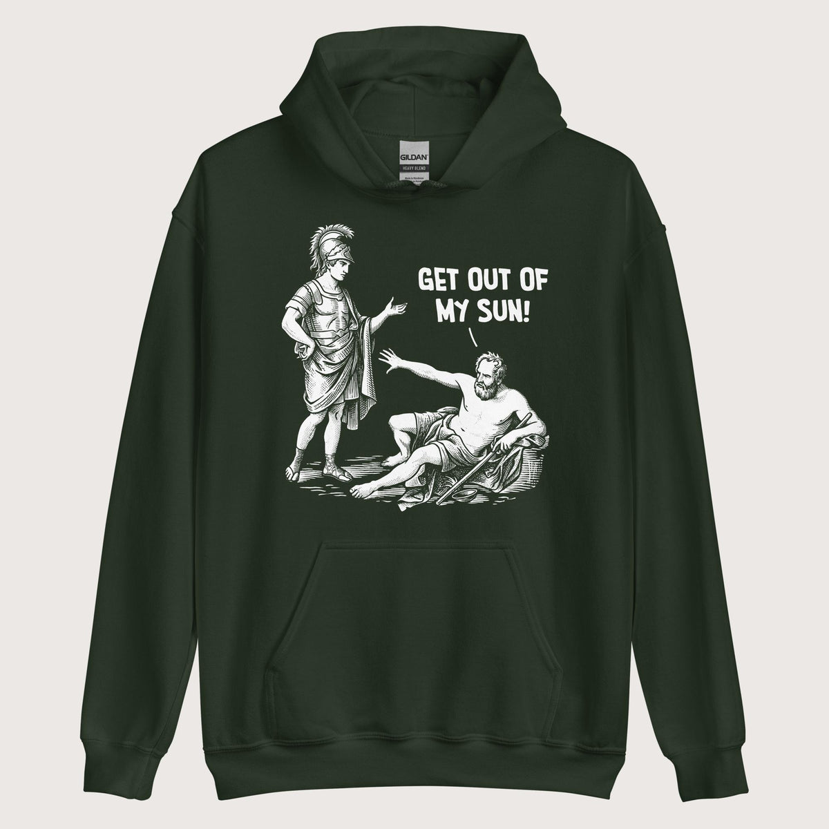 Forest Green Diogenes: Get Out of My Sun Hoodie - history buff gift by HistoHead