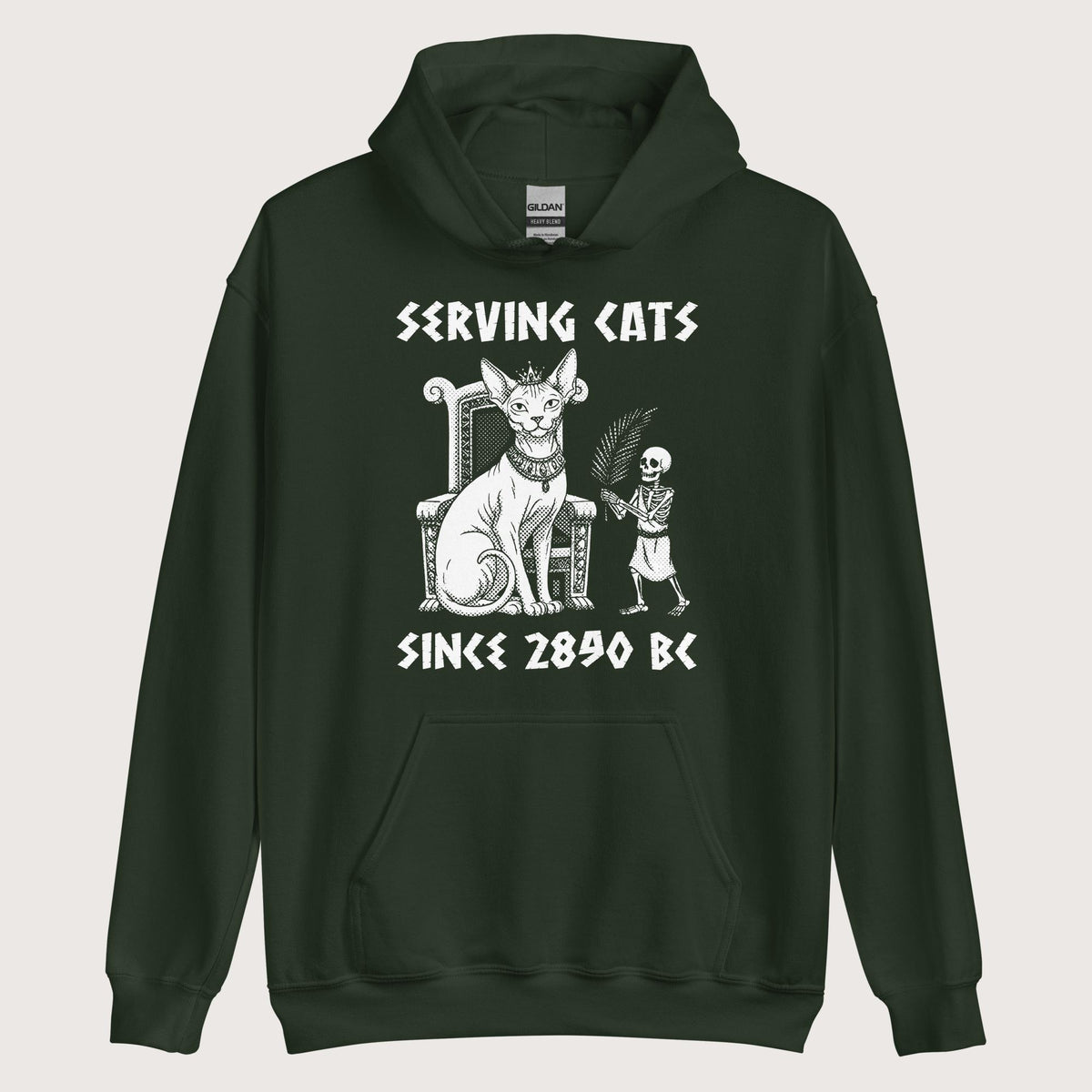 Forest Green Serving Cats Since 2890 BC Hoodie - history buff gift by HistoHead