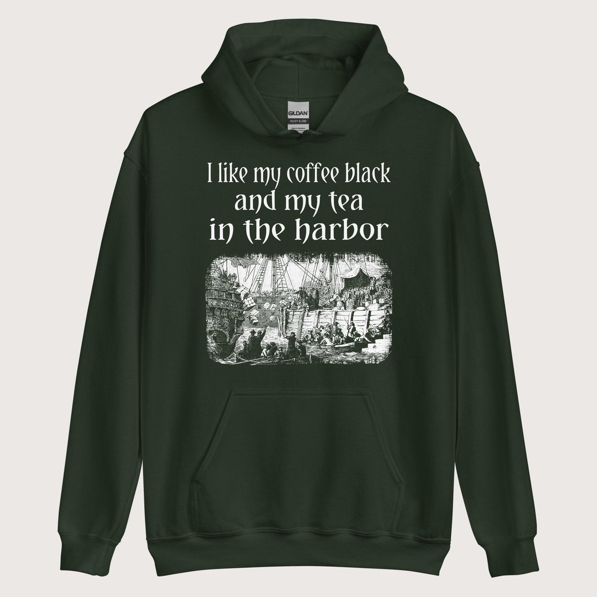 Forest Green Coffee Black Tea in the Harbor Hoodie - history buff gift by HistoHead
