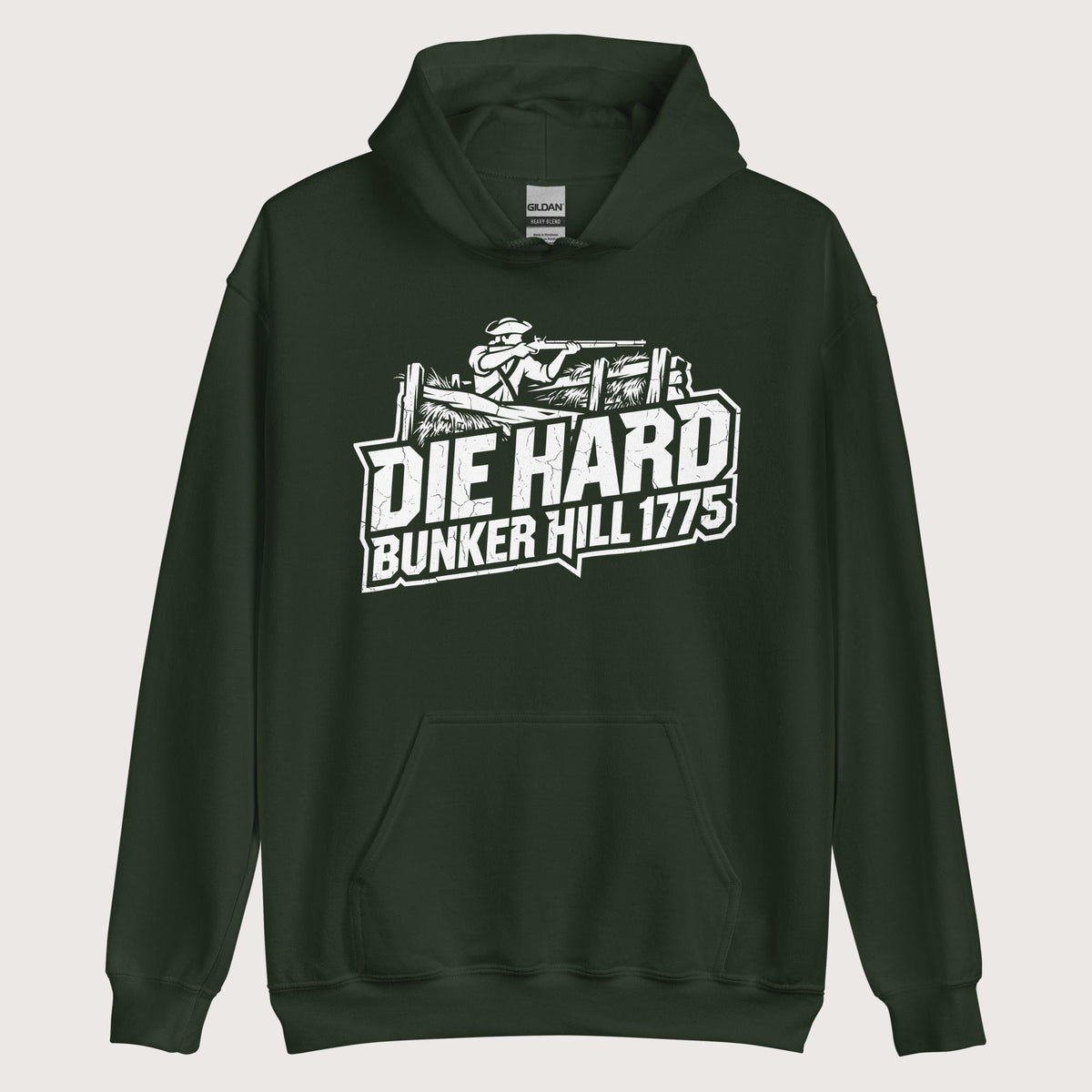 Forest Green Die Hard Bunker Hill 1775 Hoodie - history buff gift by HistoHead