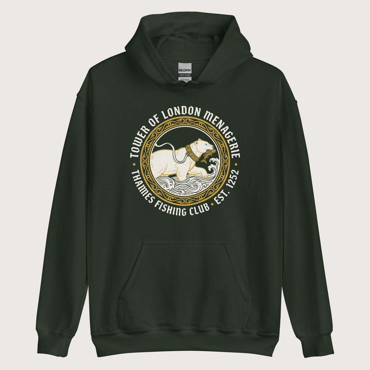 Forest Green Tower Of London Menagerie Thames Fishing Club Hoodie - history buff gift by HistoHead