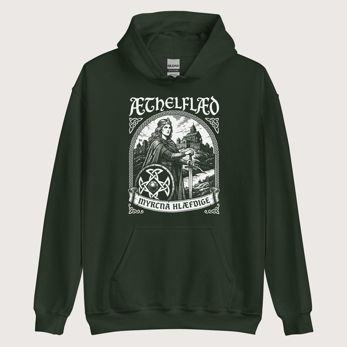 Forest Green Aethelflaed Lady of the Mercians Old English Hoodie - history buff gift by HistoHead
