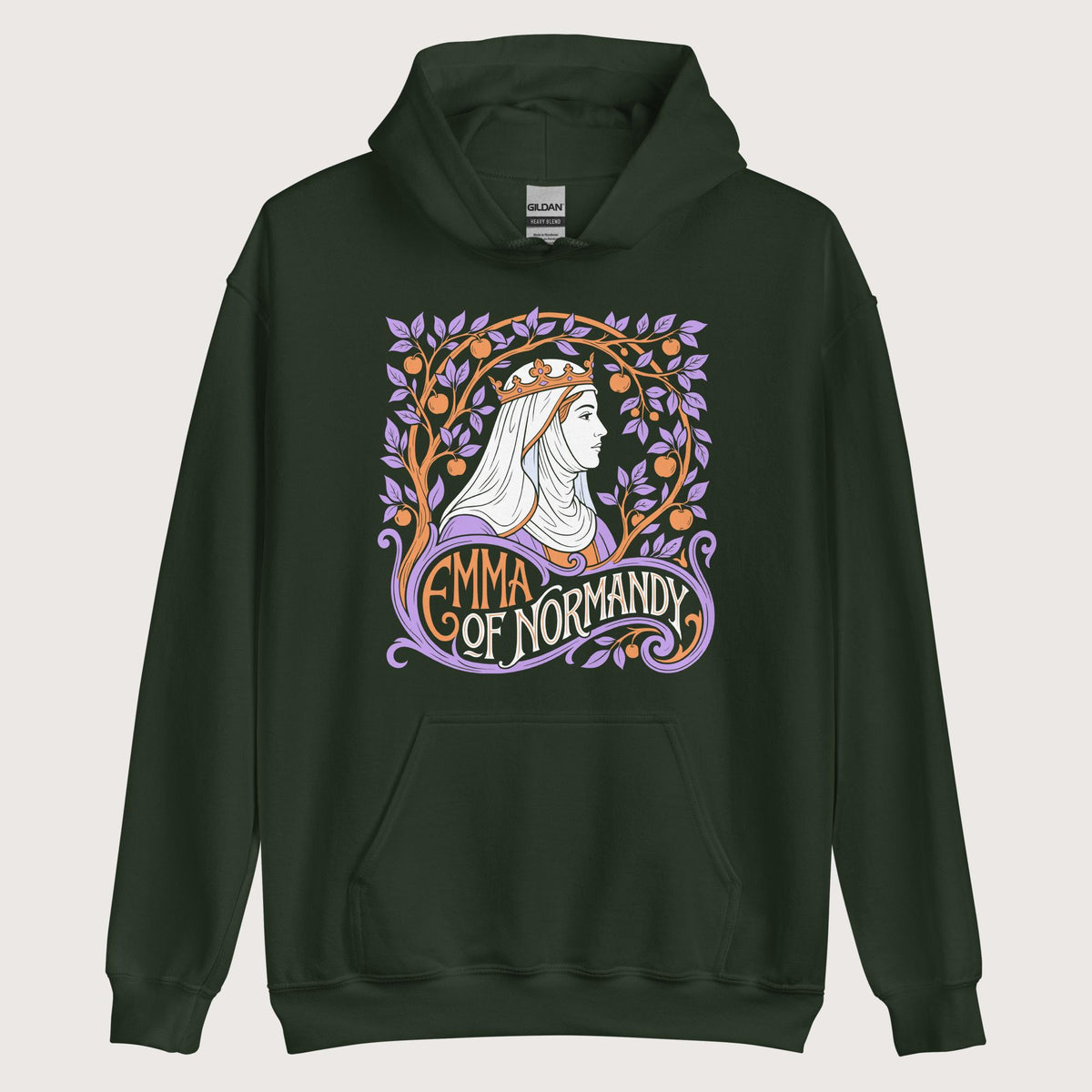 Forest Green Emma Of Normandy Hoodie - history buff gift by HistoHead