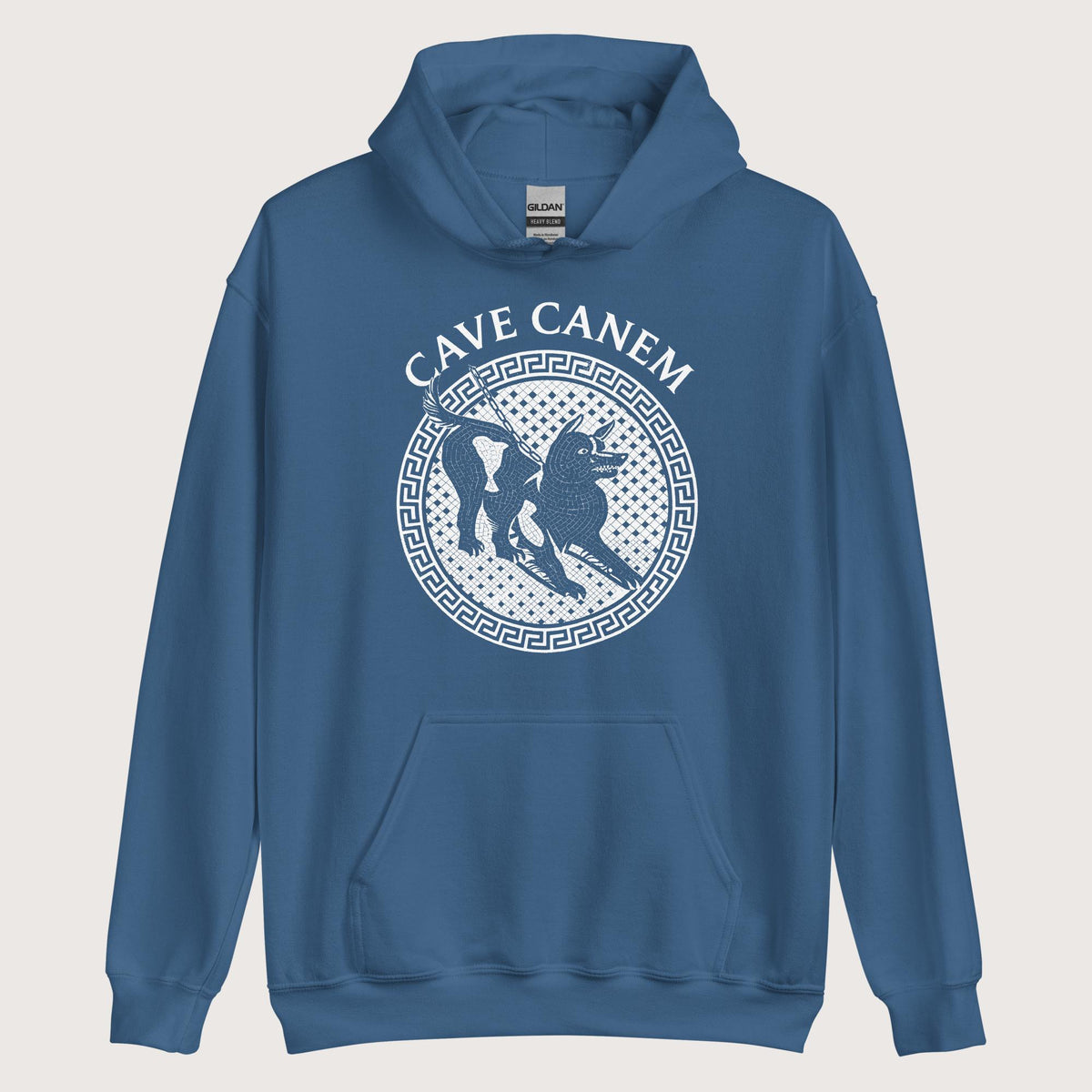 Indigo Blue Cave Canem Hoodie - history buff gift by HistoHead