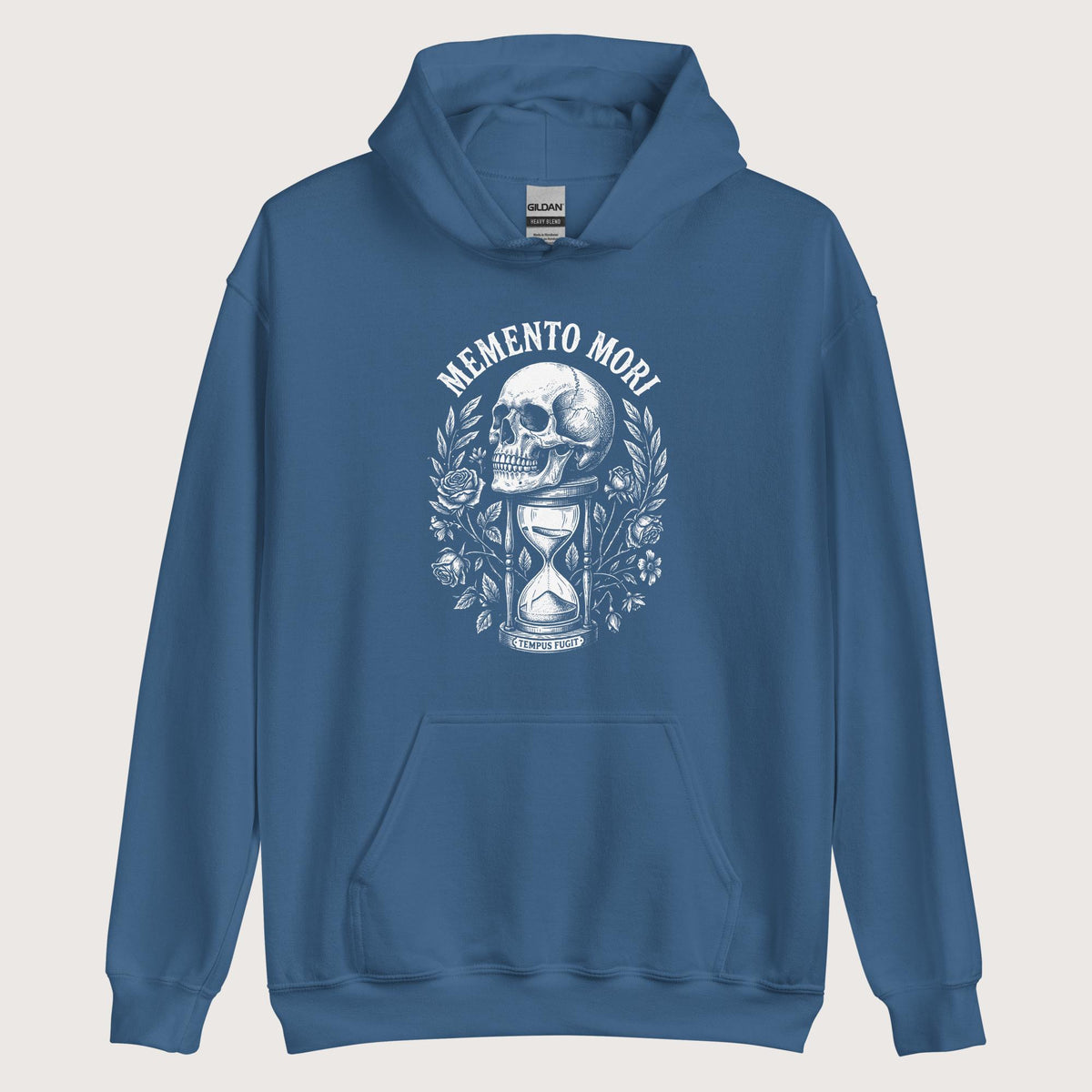Indigo Blue Memento Mori Tempus Fugit Hoodie - history buff gift by HistoHead
