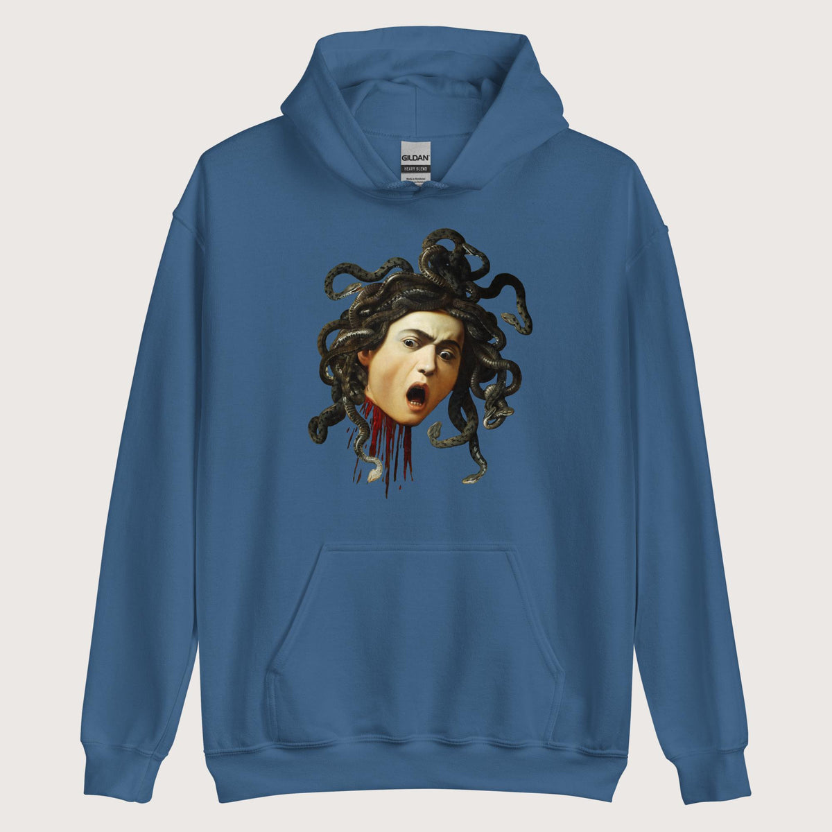 Indigo Blue Medusa by Caravaggio Hoodie - history buff gift by HistoHead