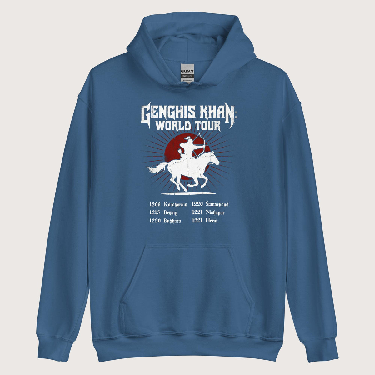 Indigo Blue Genghis Khan World Tour Hoodie - history buff gift by HistoHead