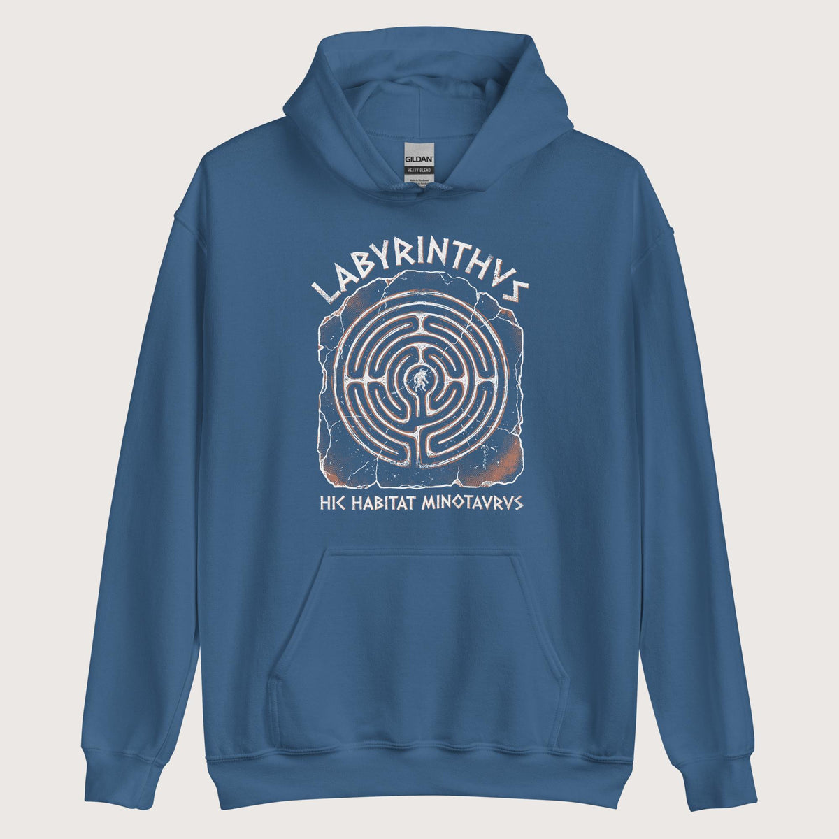Indigo Blue Labyrinthus Here Lives Minotaur Hoodie - history buff gift by HistoHead