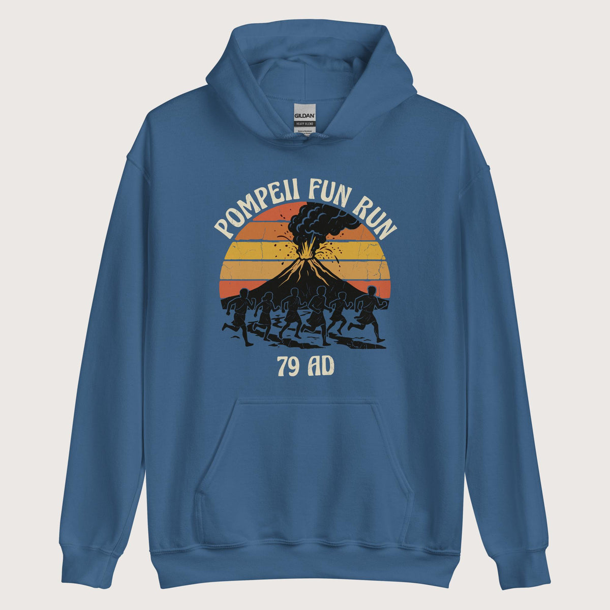 Indigo Blue Pompeii Fun Run Retro Hoodie - history buff gift by HistoHead