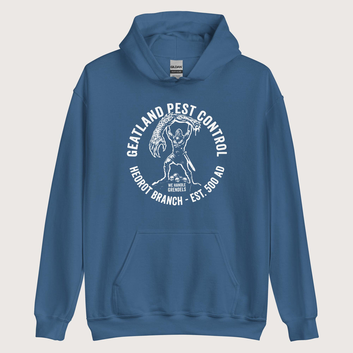 Indigo Blue Geatland Pest Control Hoodie - history buff gift by HistoHead