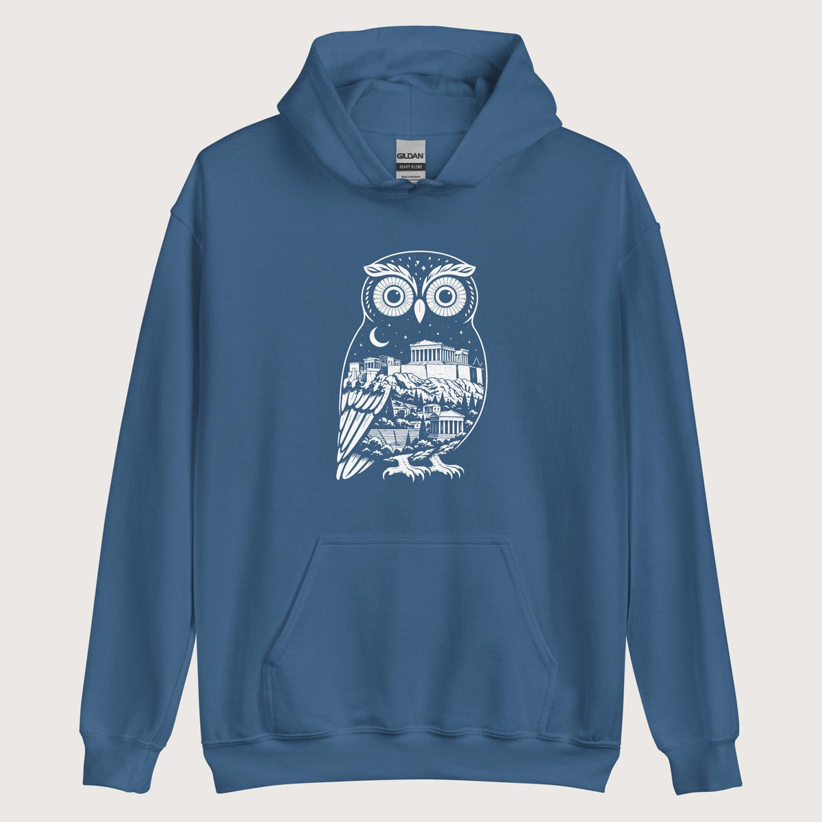 Indigo Blue Athena Owl Hoodie - history buff gift by HistoHead
