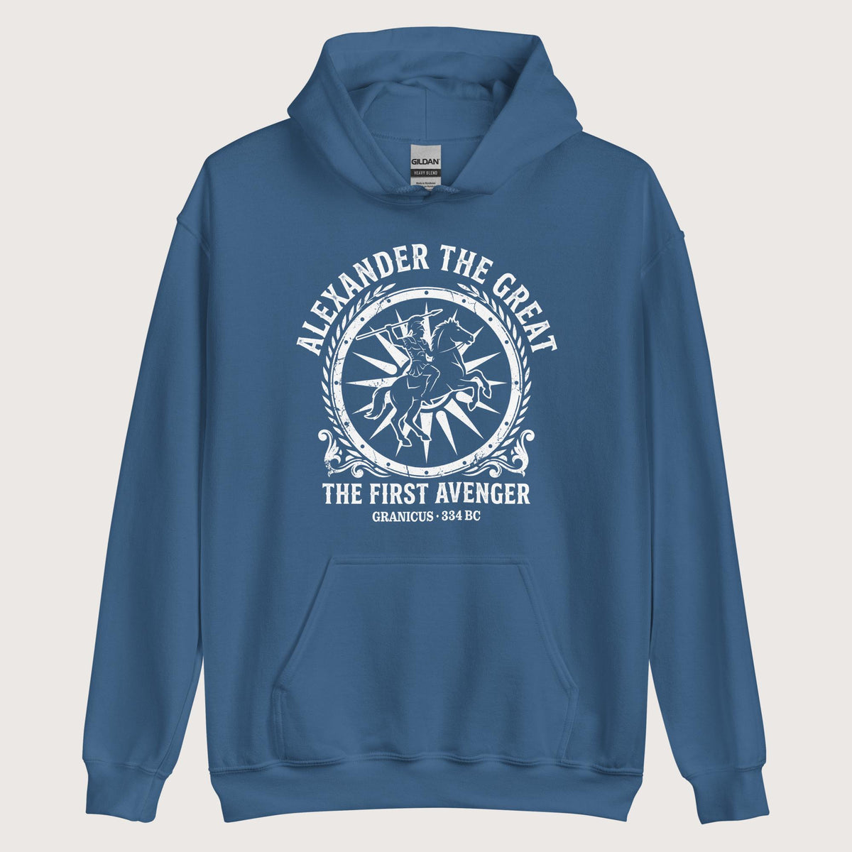 Indigo Blue Alexander the Great First Avenger Hoodie - history buff gift by HistoHead
