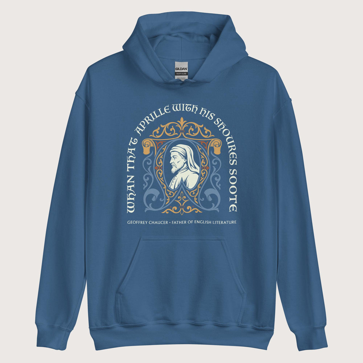 Indigo Blue Geoffrey Chaucer Hoodie - history buff gift by HistoHead