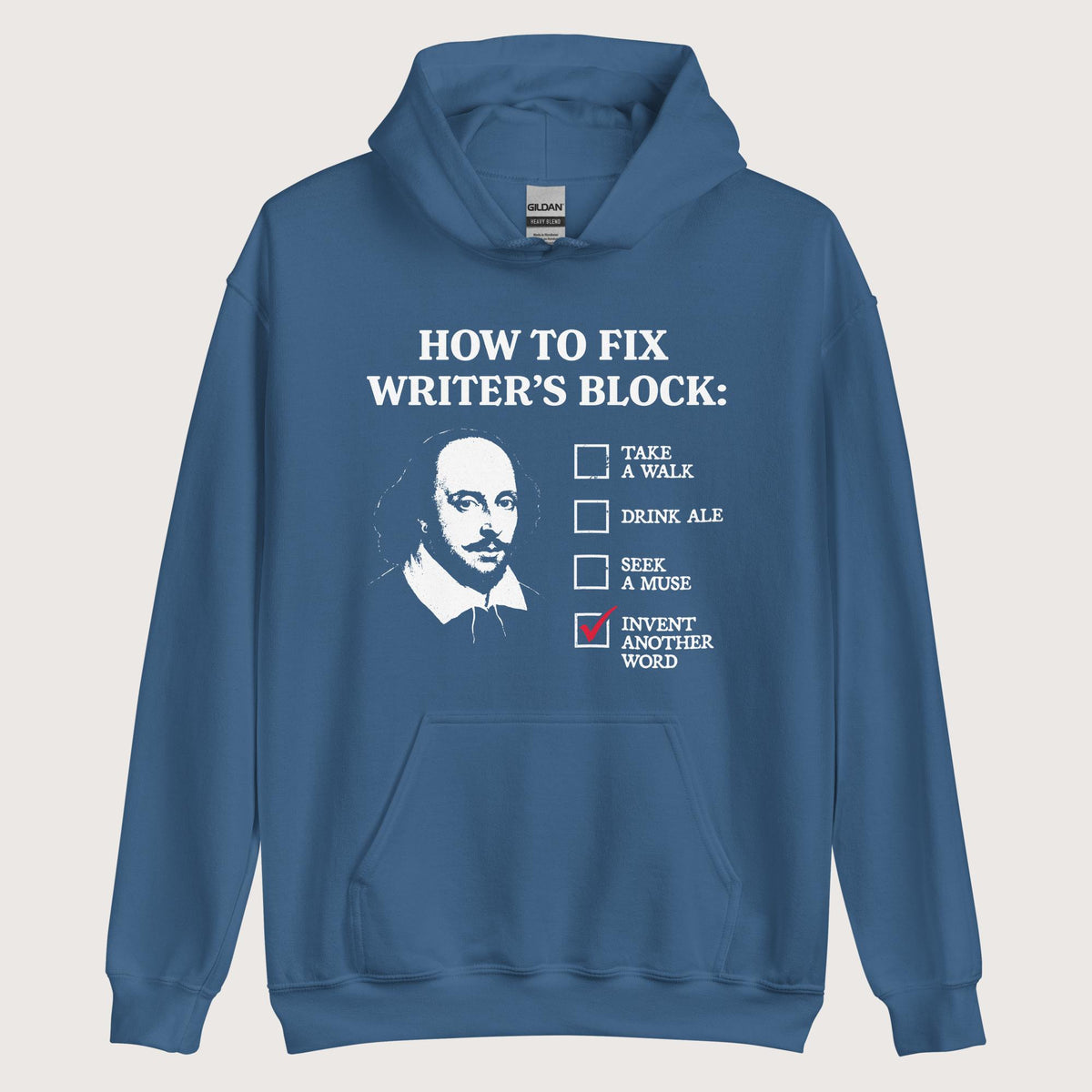 Indigo Blue Shakespeare How to Fix Writer's Block Hoodie - history buff gift by HistoHead