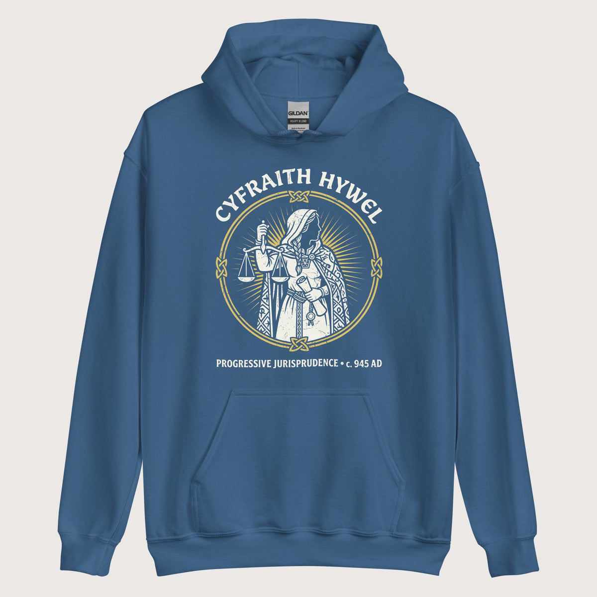 Indigo Blue Cyfraith Hywel Progressive Jurisprudence Hoodie - history buff gift by HistoHead