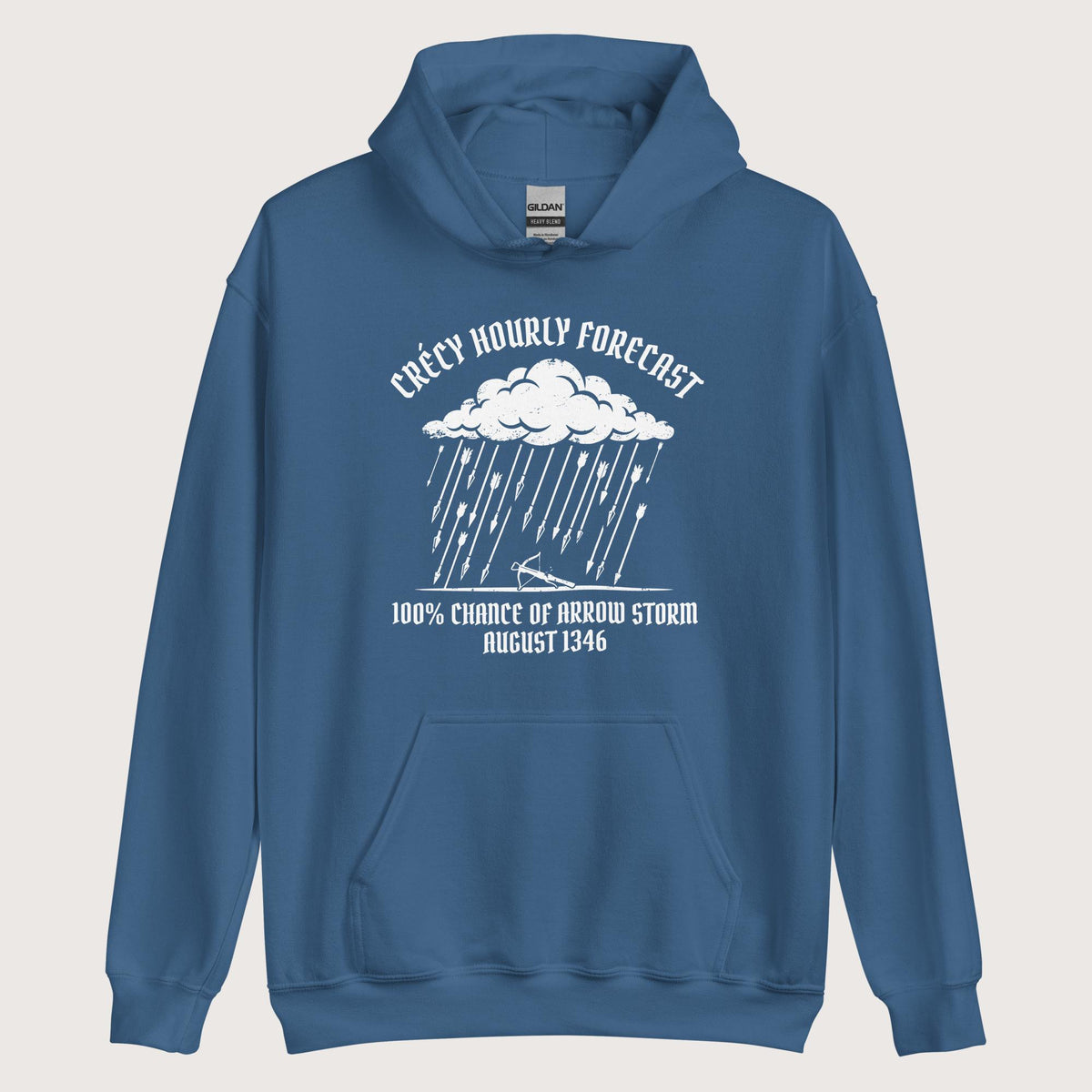 Indigo Blue Crecy Arrow Storm Forecast Hoodie - history buff gift by HistoHead