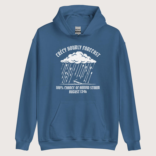 Indigo Blue Crecy Arrow Storm Forecast Hoodie - history buff gift by HistoHead