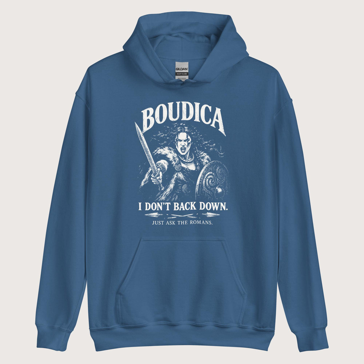 Indigo Blue Boudica I Don't Back Down Hoodie - history buff gift by HistoHead