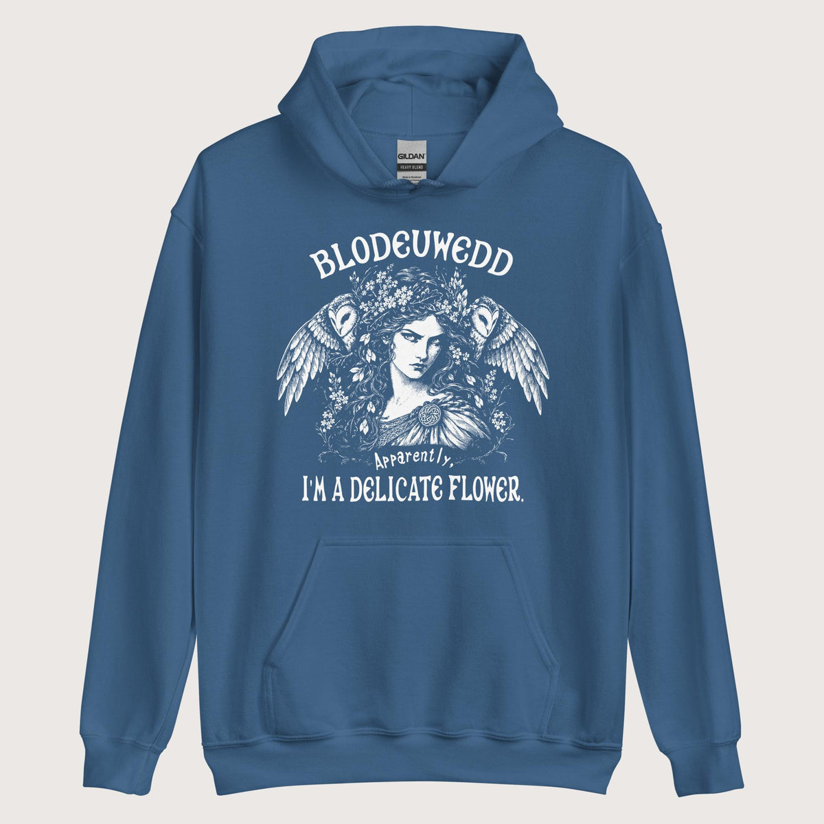 Indigo Blue Blodeuwedd Apparently I'm A Delicate Flower Hoodie - history buff gift by HistoHead