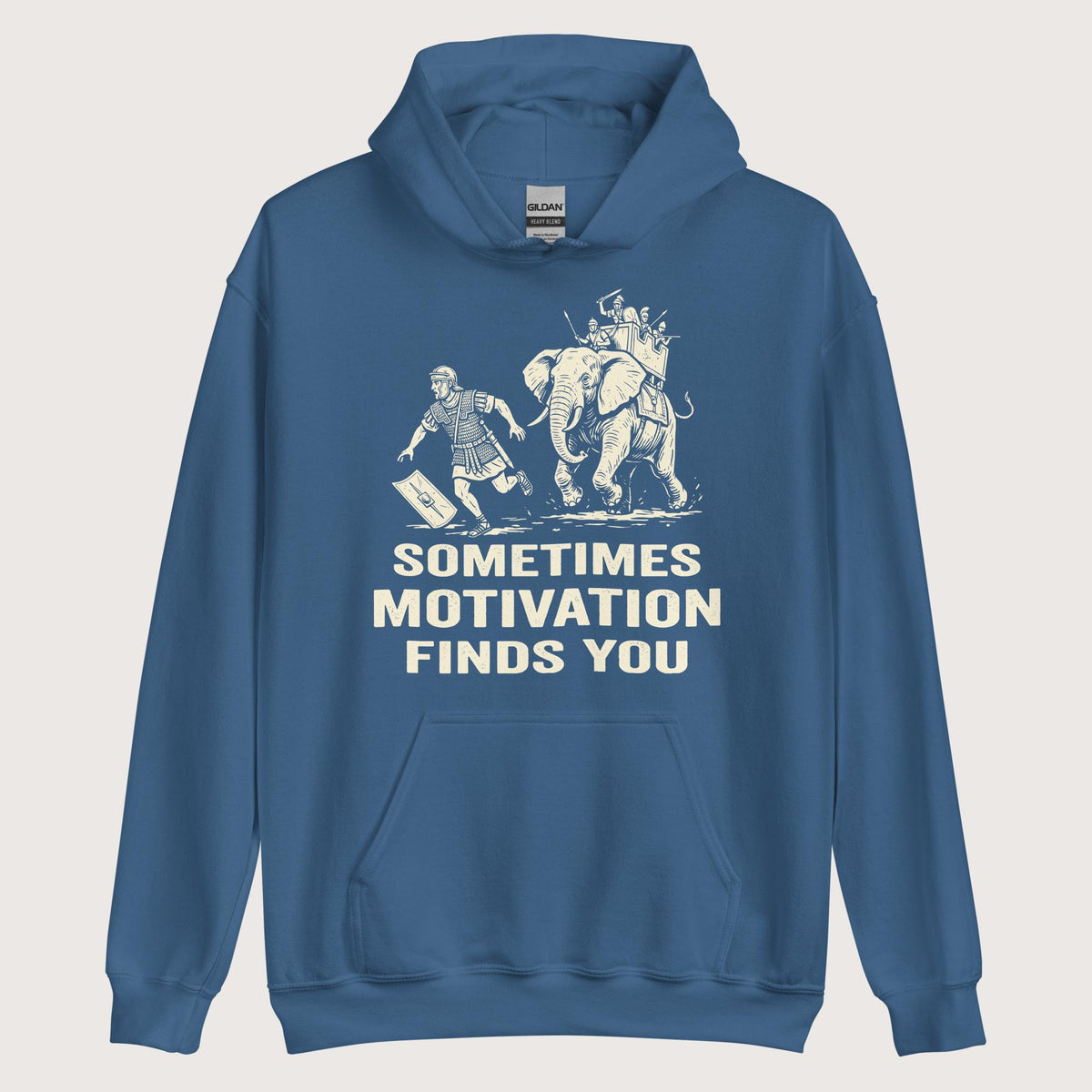 Indigo Blue Motivation Finds You War Elephant Edition Hoodie - history buff gift by HistoHead