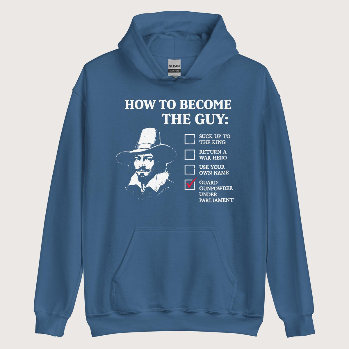 Indigo Blue Guy Fawkes How to Become the Guy Hoodie - history buff gift by HistoHead