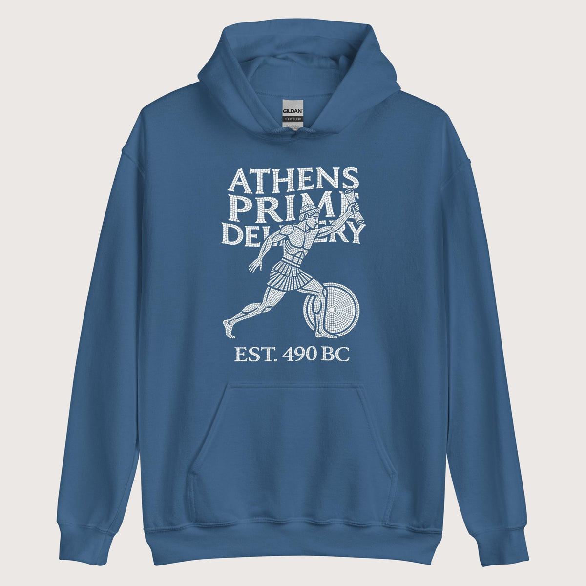 Indigo Blue Athens Prime Delivery Hoodie - history buff gift by HistoHead
