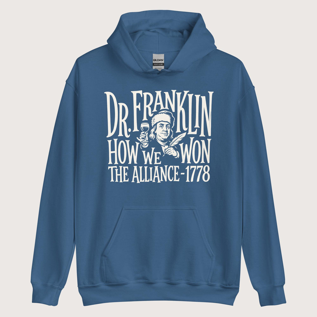 Indigo Blue Dr. Franklin How We Won the Alliance Hoodie - history buff gift by HistoHead