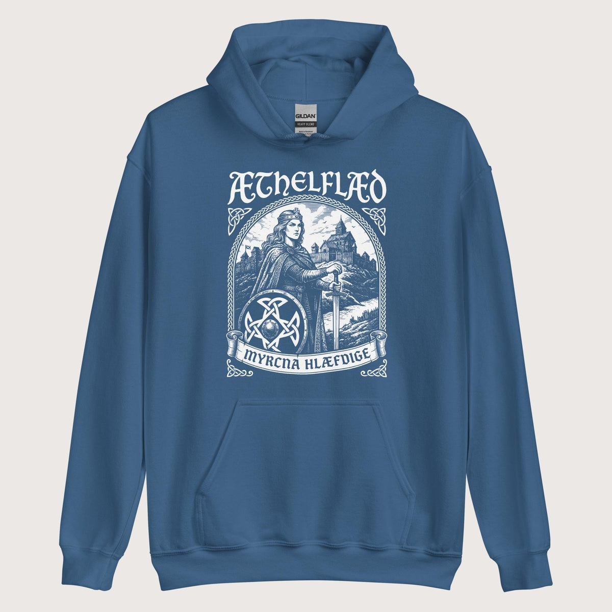 Indigo Blue Aethelflaed Lady of the Mercians Old English Hoodie - history buff gift by HistoHead