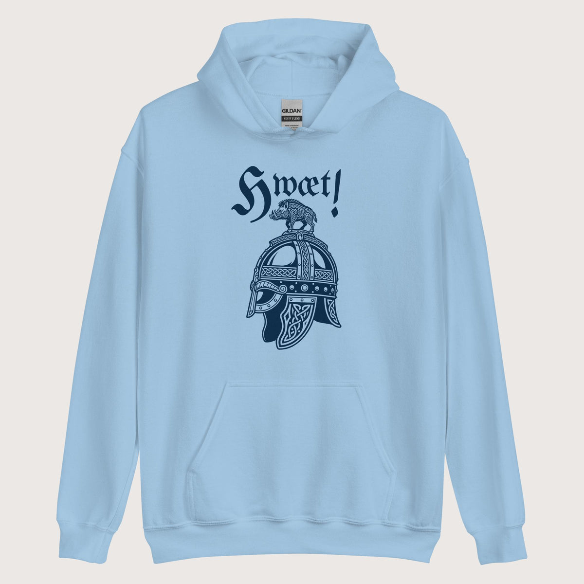Light Blue Hwæt Boar-Crested Helmet Hoodie - history buff gift by HistoHead
