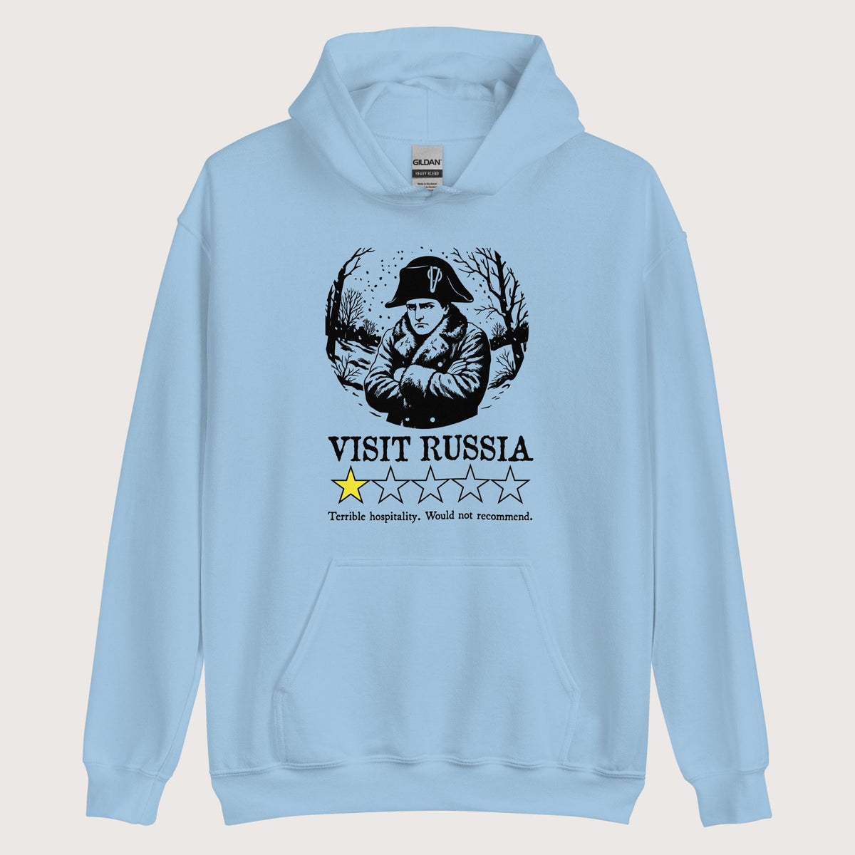 Light Blue Napoleon Visit Russia Review Hoodie - history buff gift by HistoHead