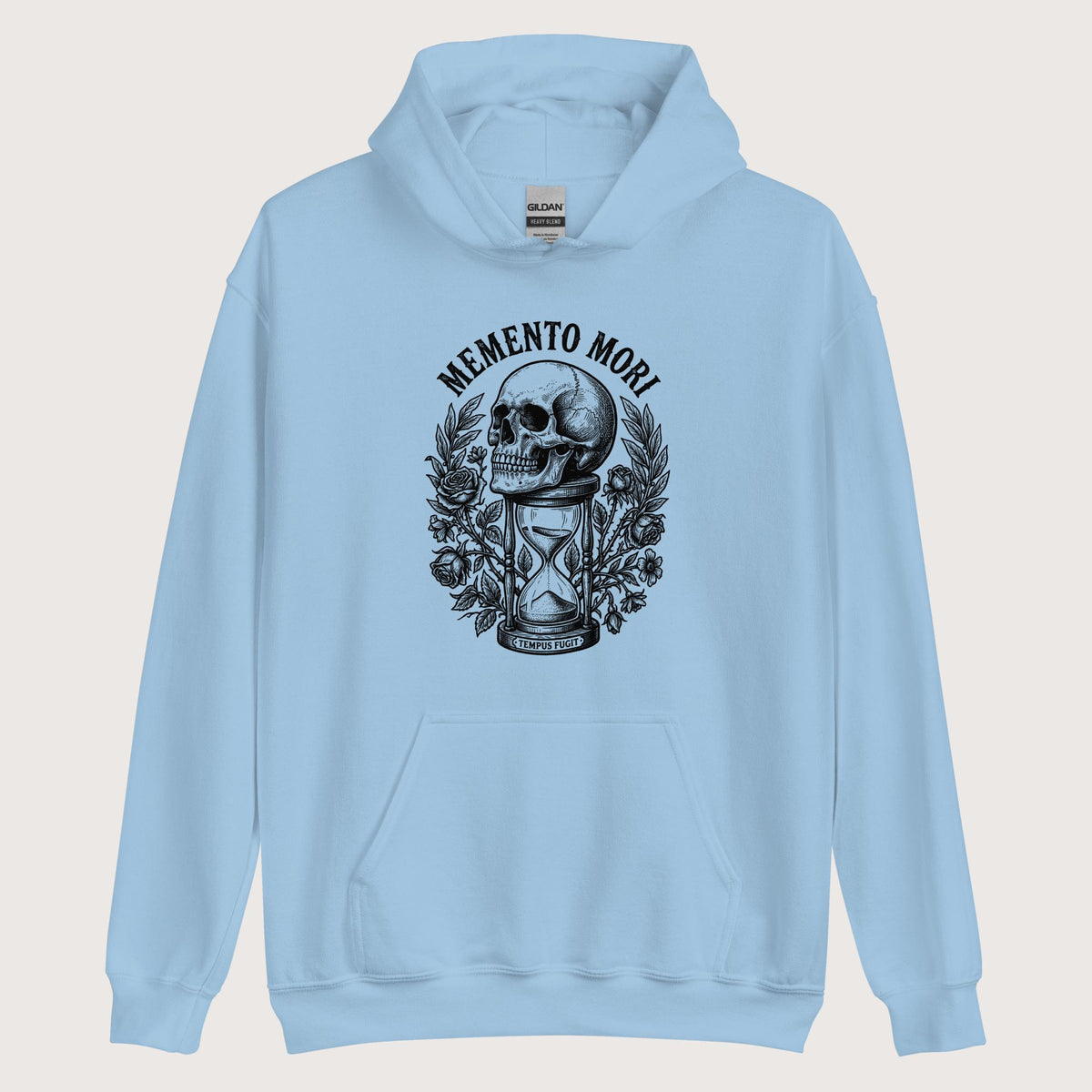 Light Blue Memento Mori Tempus Fugit Hoodie - history buff gift by HistoHead