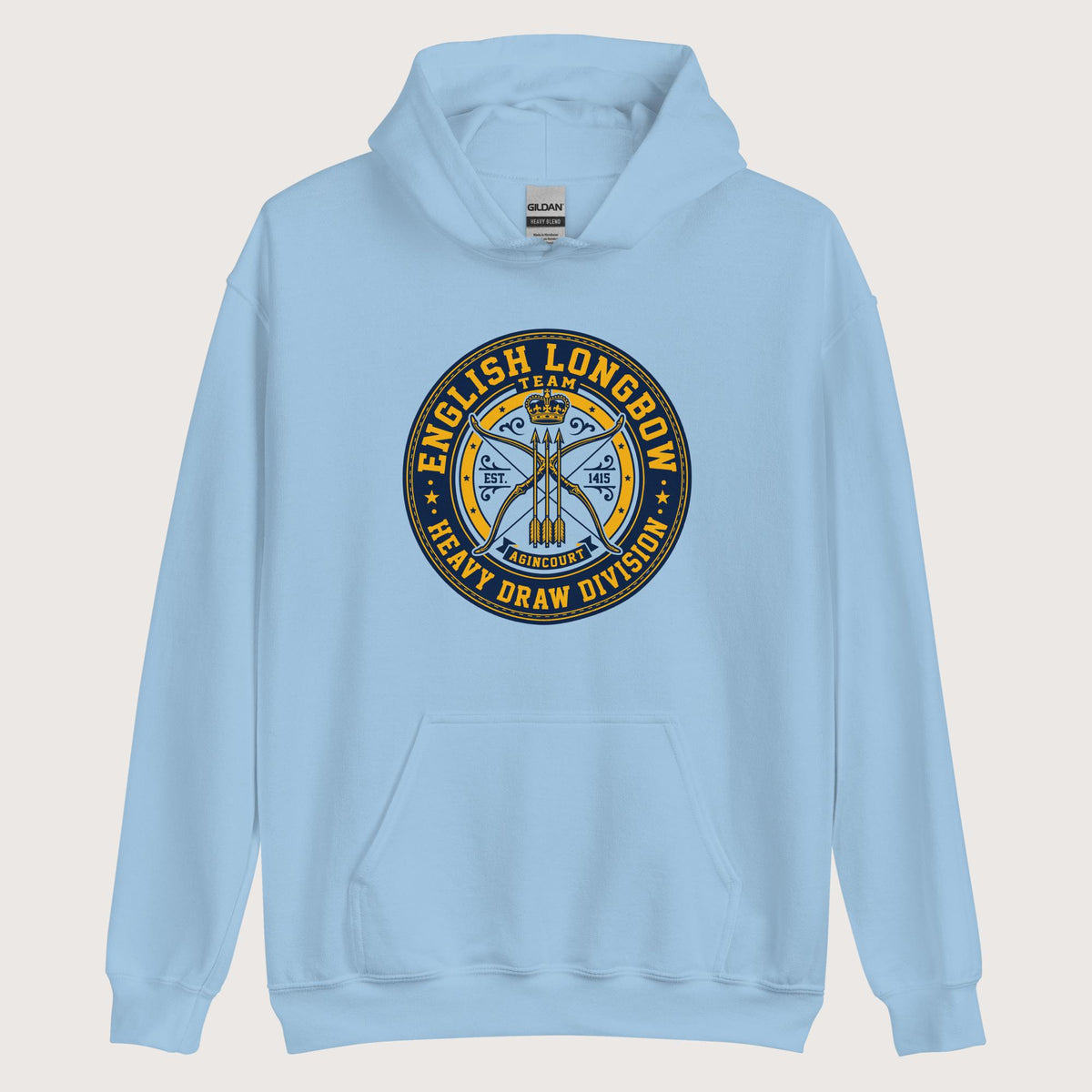 Light Blue English Longbow Heavy Draw Division Hoodie - history buff gift by HistoHead