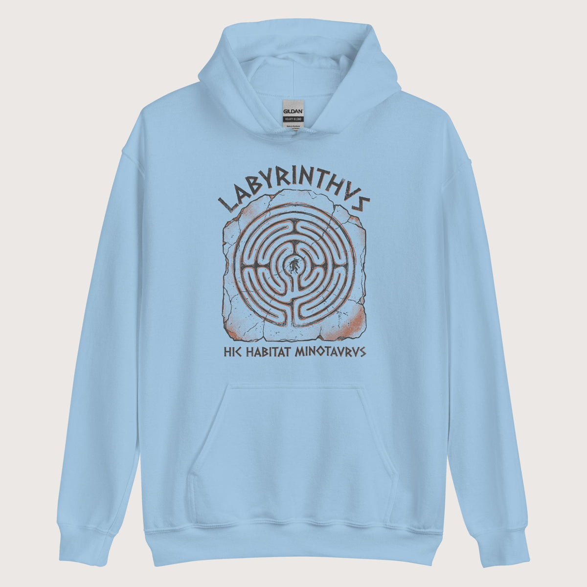 Light Blue Labyrinthus Here Lives Minotaur Hoodie - history buff gift by HistoHead