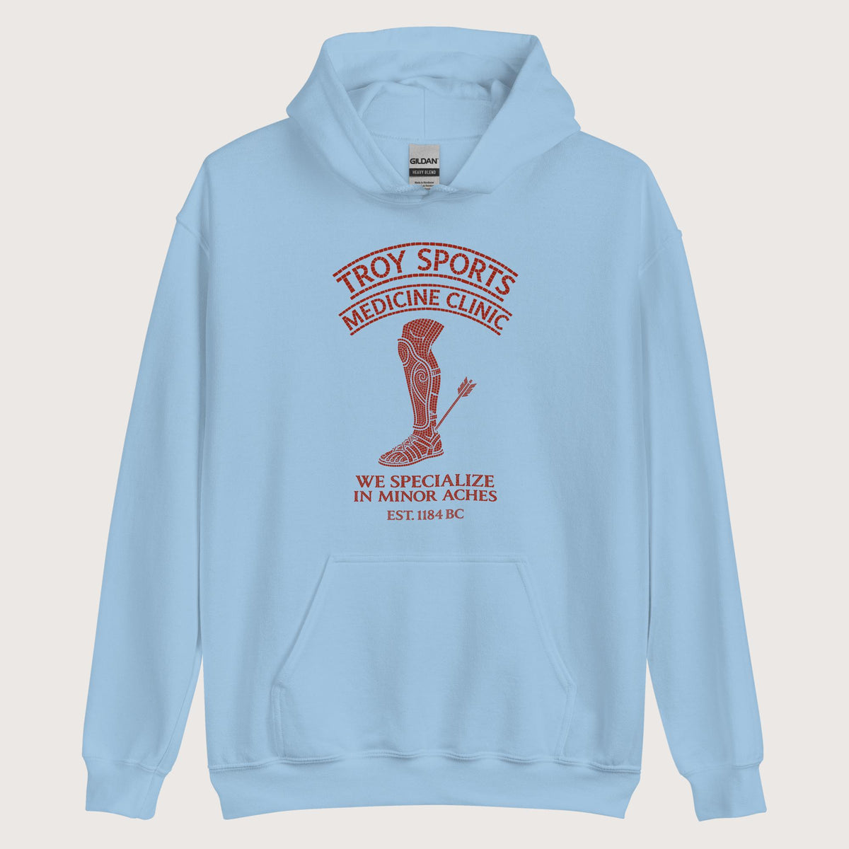 Light Blue Troy Sports Medicine Clinic Hoodie - history buff gift by HistoHead