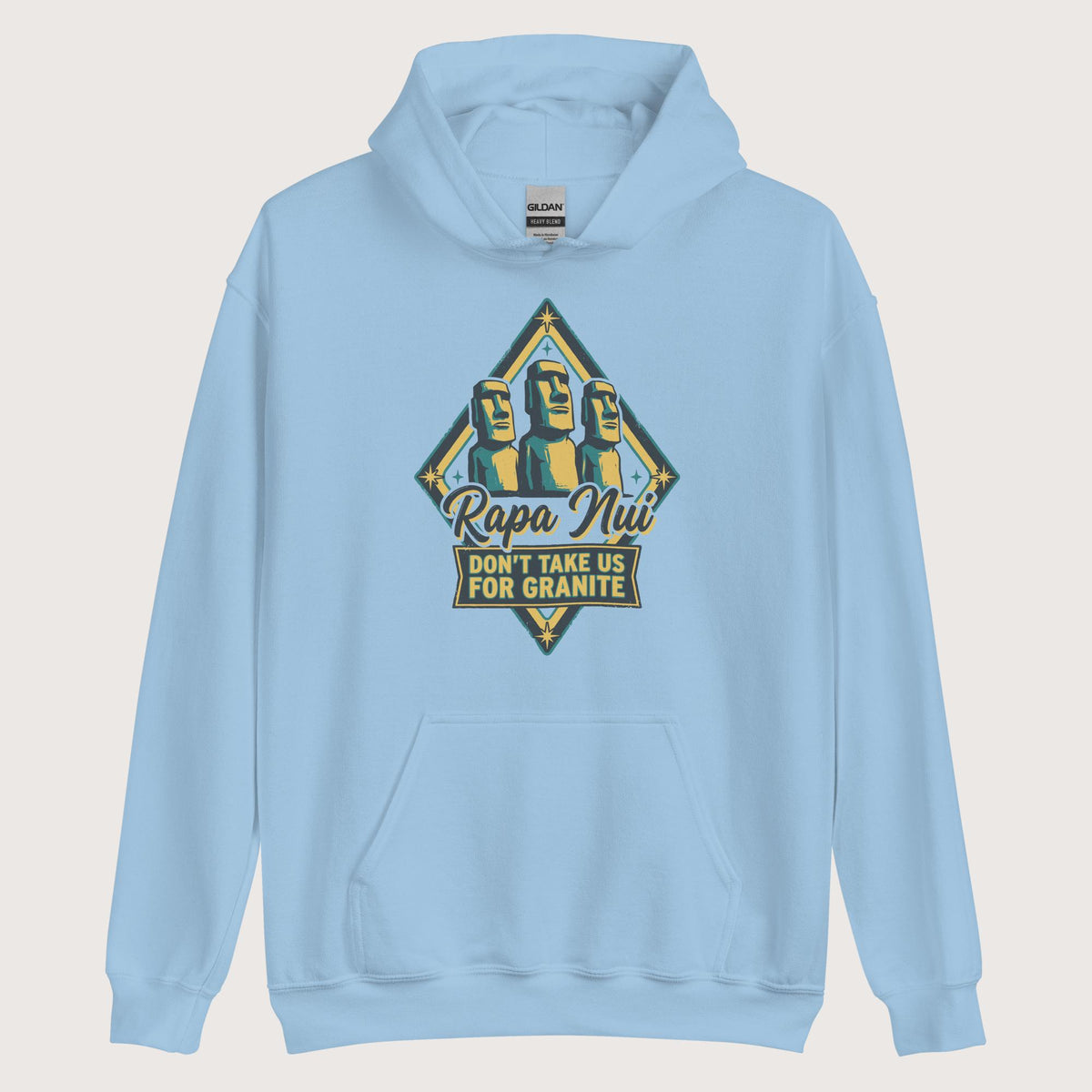Light Blue Rapa Nui Moai Hoodie - history buff gift by HistoHead