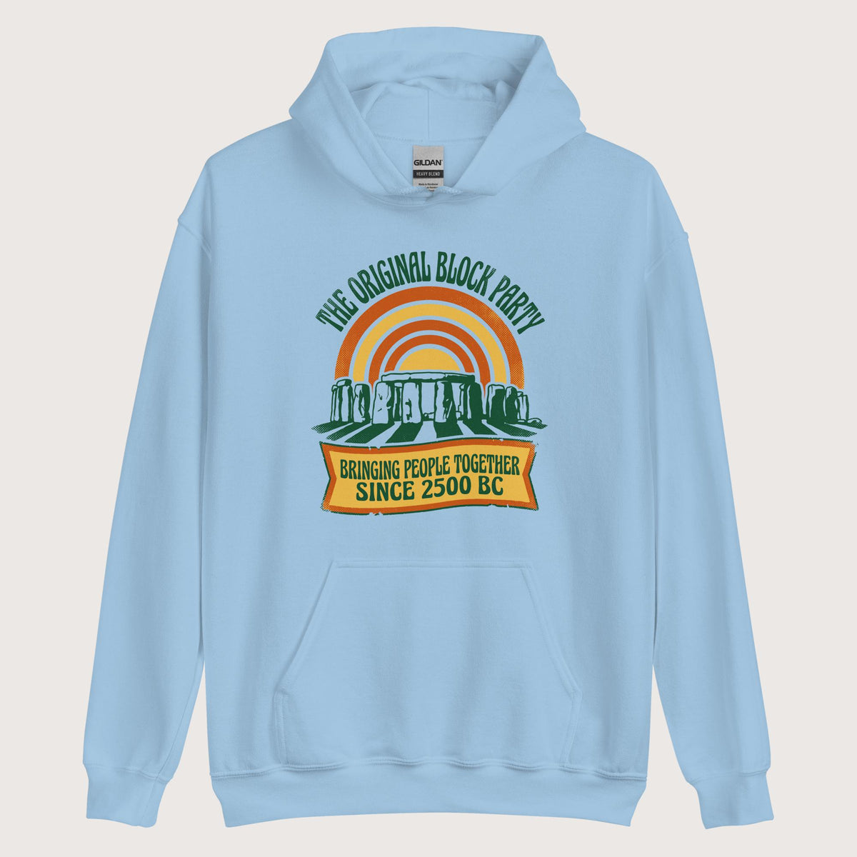 Light Blue Stonehenge Block Party Hoodie - history buff gift by HistoHead