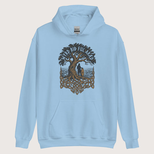 Light Blue Old English Fate Is Inexorable Hoodie - history buff gift by HistoHead